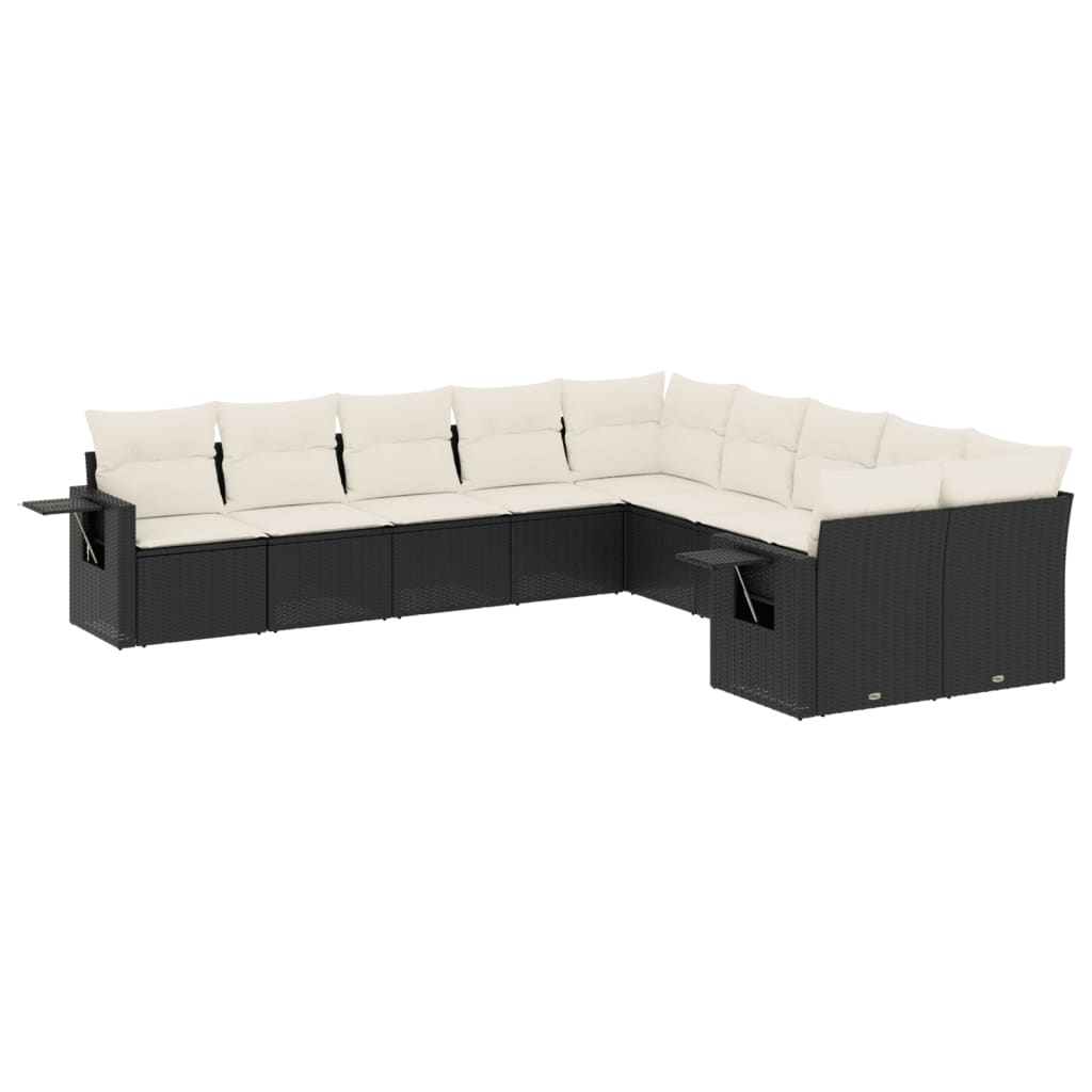 Set Canapele De Grădină Cu Perne, 10 Piese, Negru, Poliratan