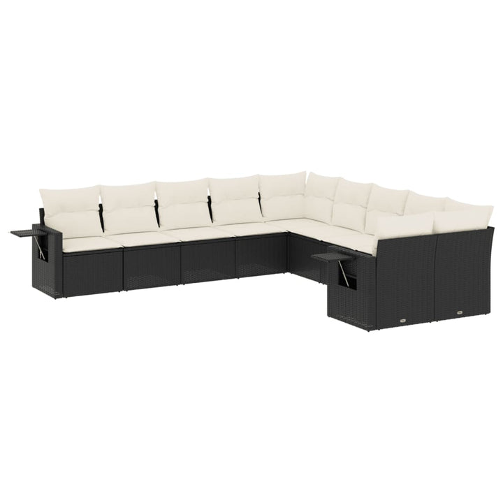 Set Canapele De Grădină Cu Perne, 10 Piese, Negru, Poliratan