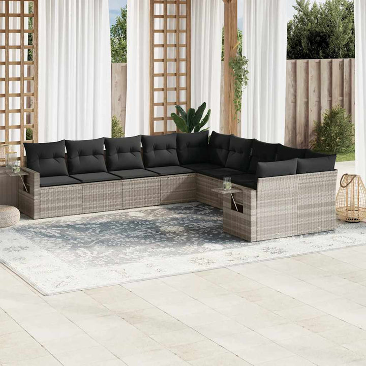 Set Canapele De Grădină Cu Perne, 10 Piese, Negru, Poliratan