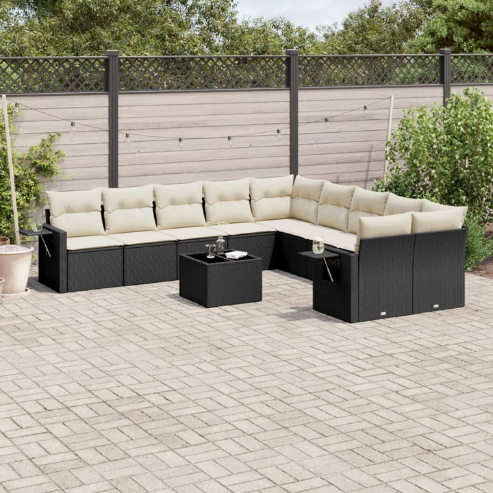 Set Canapele De Grădină Cu Perne, 10 Piese, Negru, Poliratan