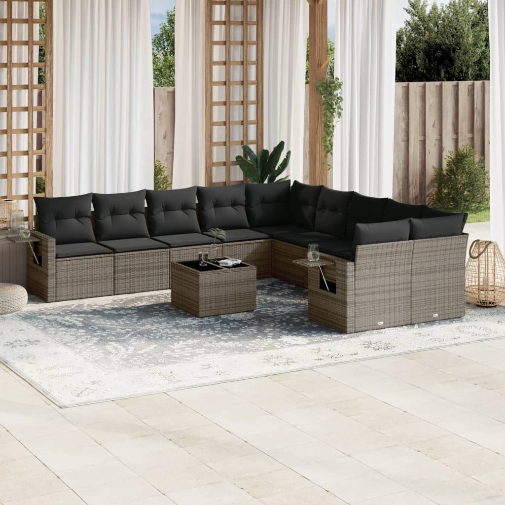 Set Canapele De Grădină Cu Perne, 10 Piese, Negru, Poliratan