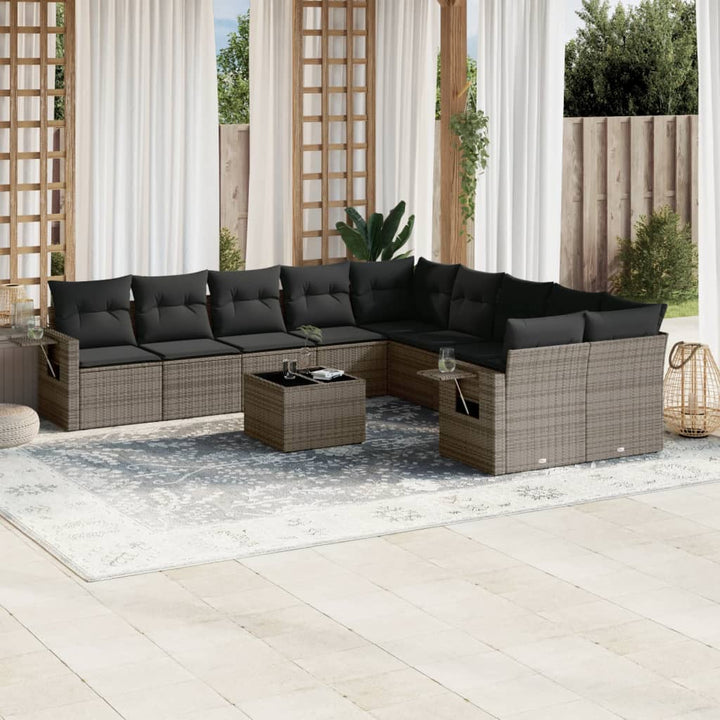 Set Canapele De Grădină Cu Perne, 10 Piese, Negru, Poliratan