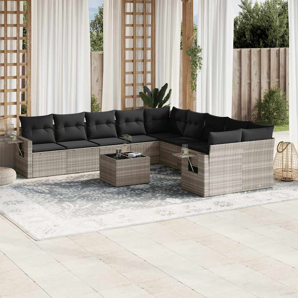 Set Canapele De Grădină Cu Perne, 10 Piese, Negru, Poliratan