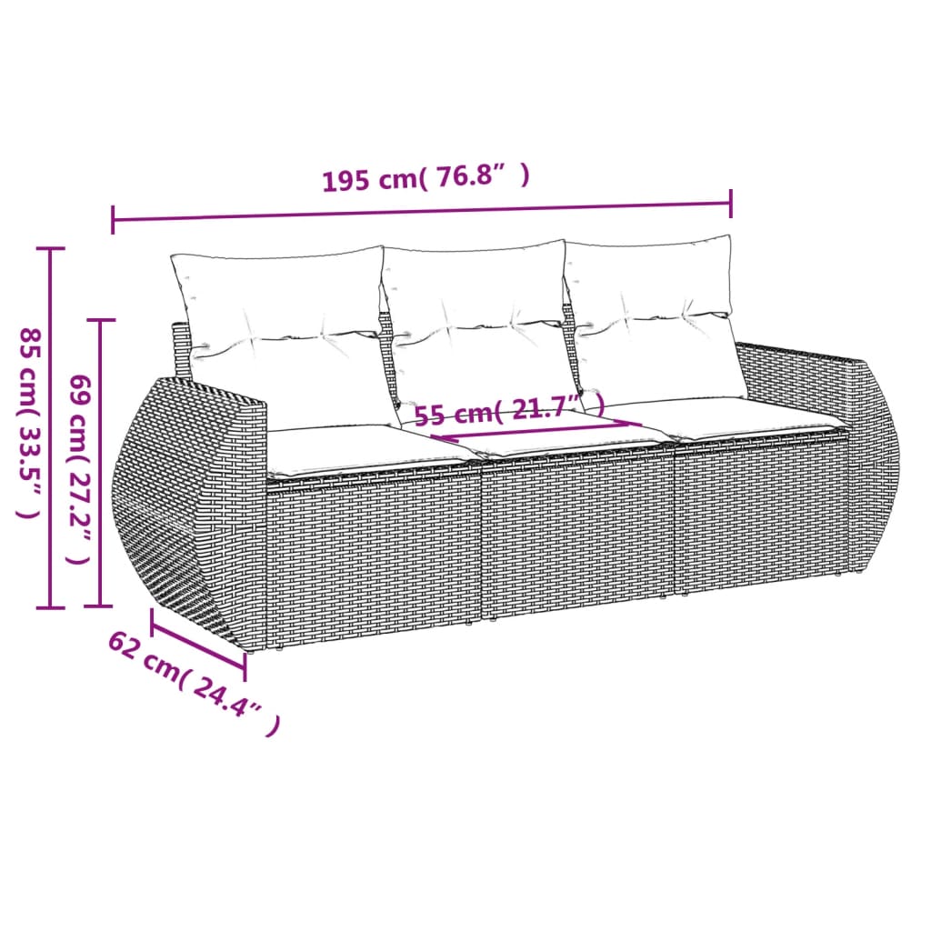 Set Canapea De Grădină Cu Perne, 3 Piese, , Poliratan