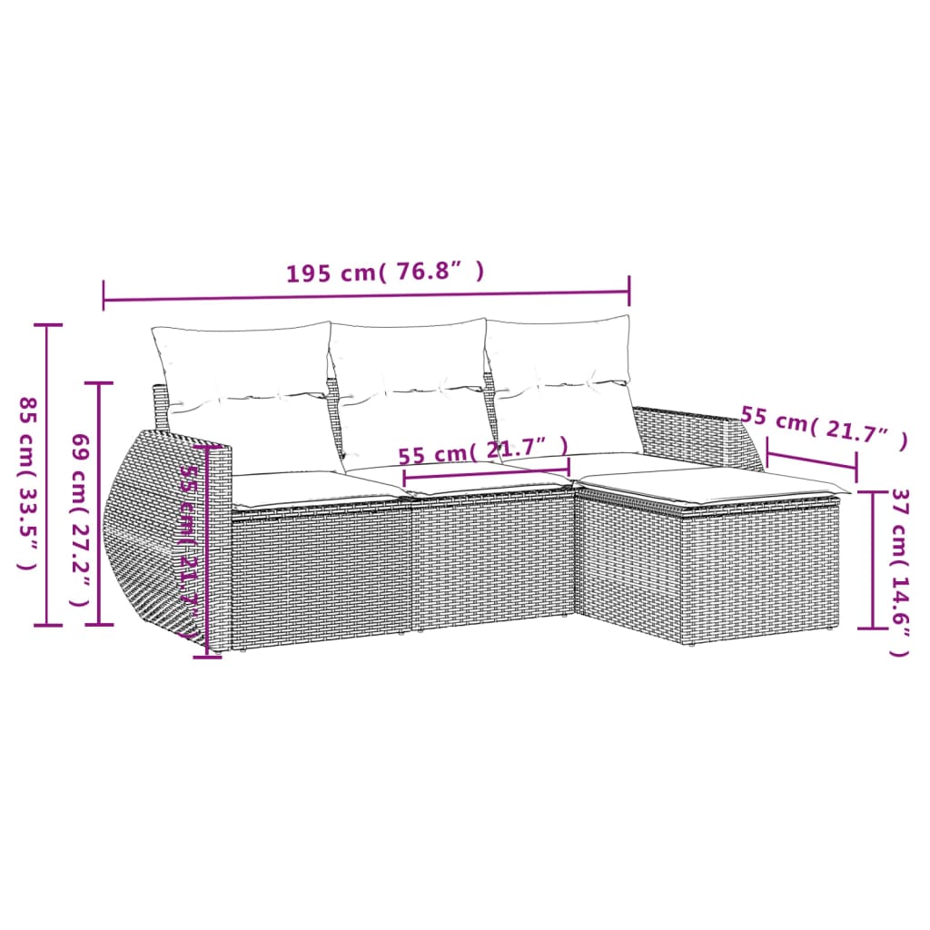 Set Canapele De Grădină, 4 Piese, Cu Perne, Bej, Poliratan