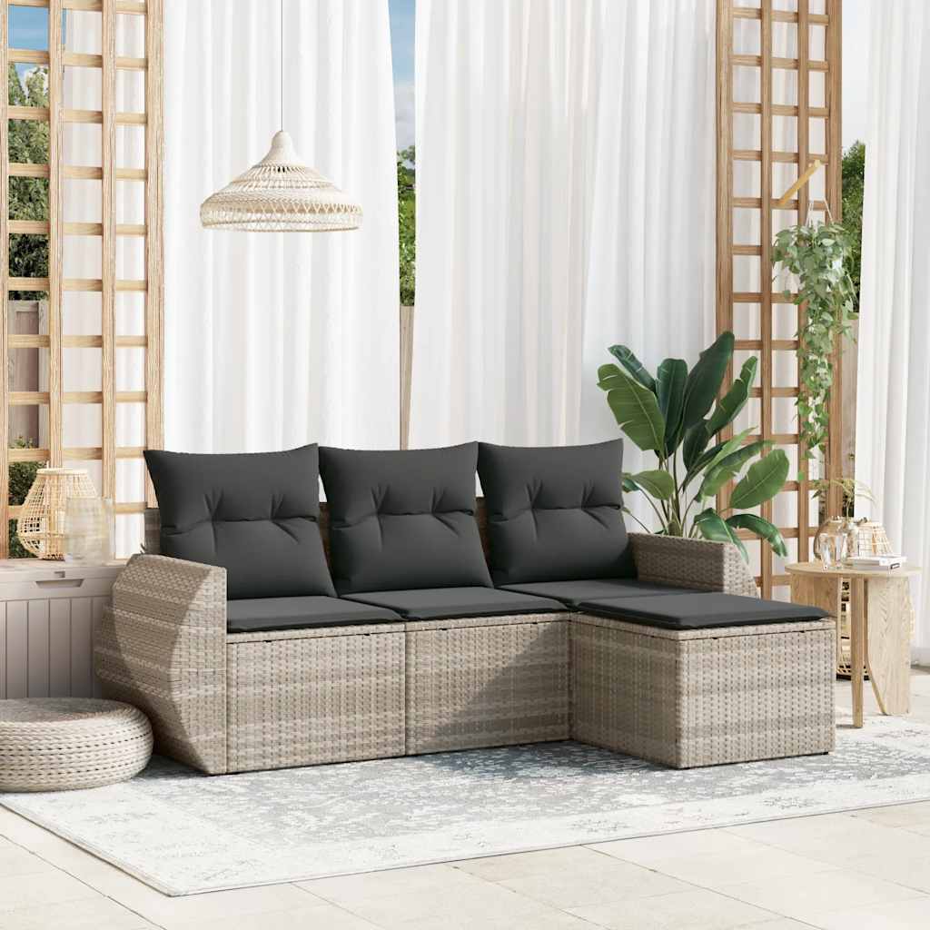 Set Canapele De Grădină, 4 Piese, Cu Perne, Bej, Poliratan