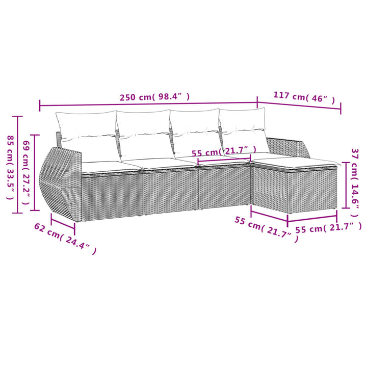 Set Mobilier De Grădină Cu Perne, 5 Piese, , Poliratan