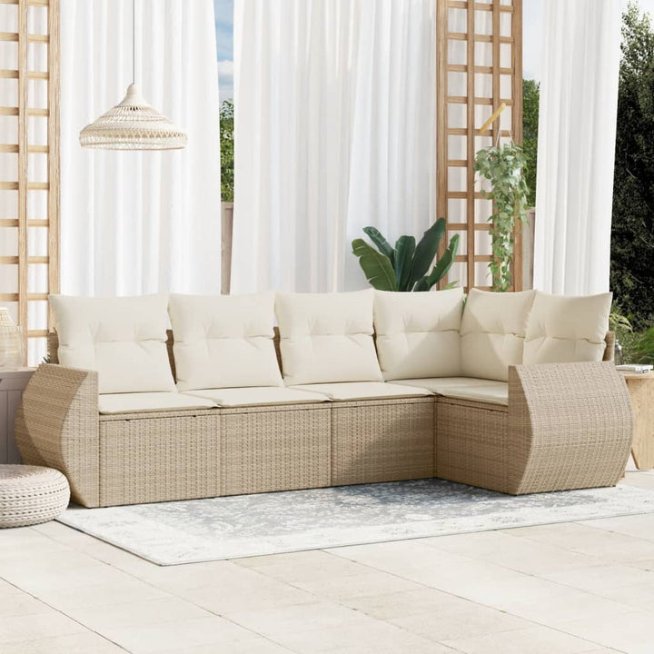 Set Canapea De Grădină Cu Perne, 5 Piese, , Poliratan