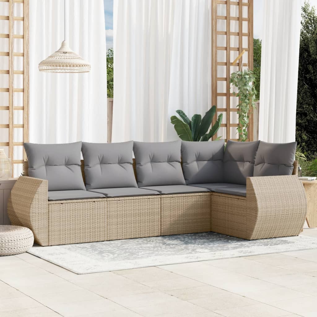 Set Canapea De Grădină Cu Perne, 5 Piese, , Poliratan