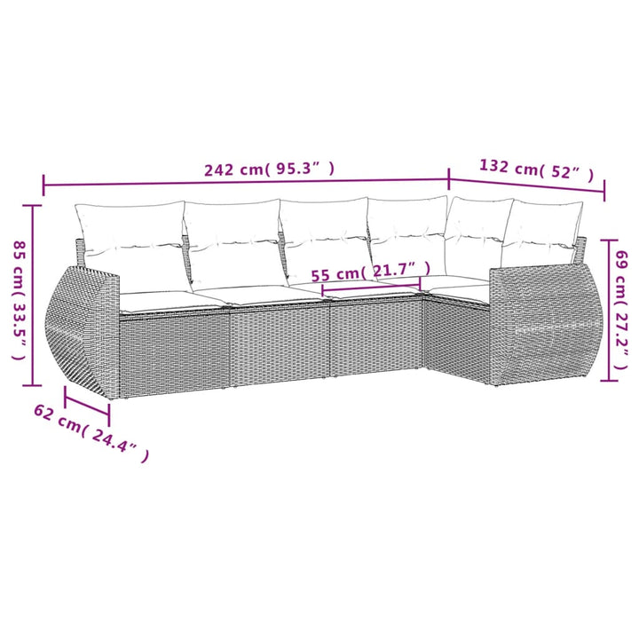 Set Canapea De Grădină Cu Perne, 5 Piese, , Poliratan