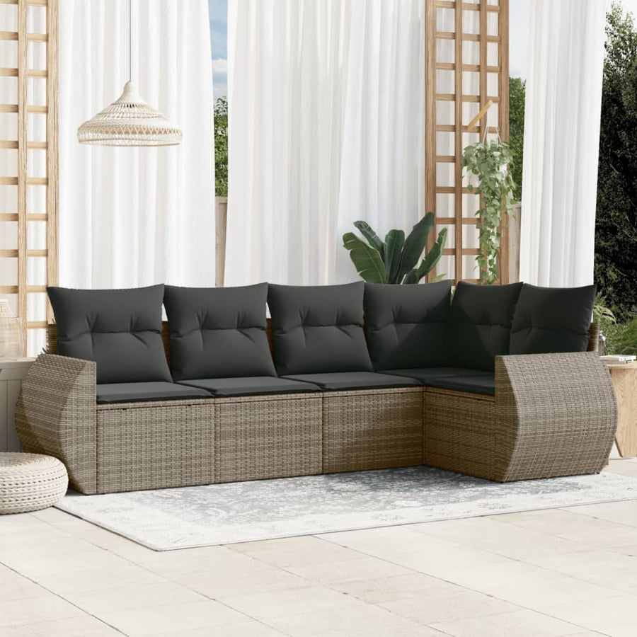 Set Canapea De Grădină Cu Perne, 5 Piese, , Poliratan