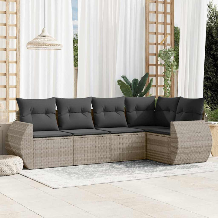 Set Canapea De Grădină Cu Perne, 5 Piese, , Poliratan