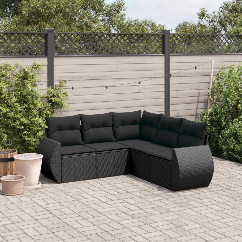 Set Canapele De Grădină Cu Perne, 5 Piese, Bej, Poliratan