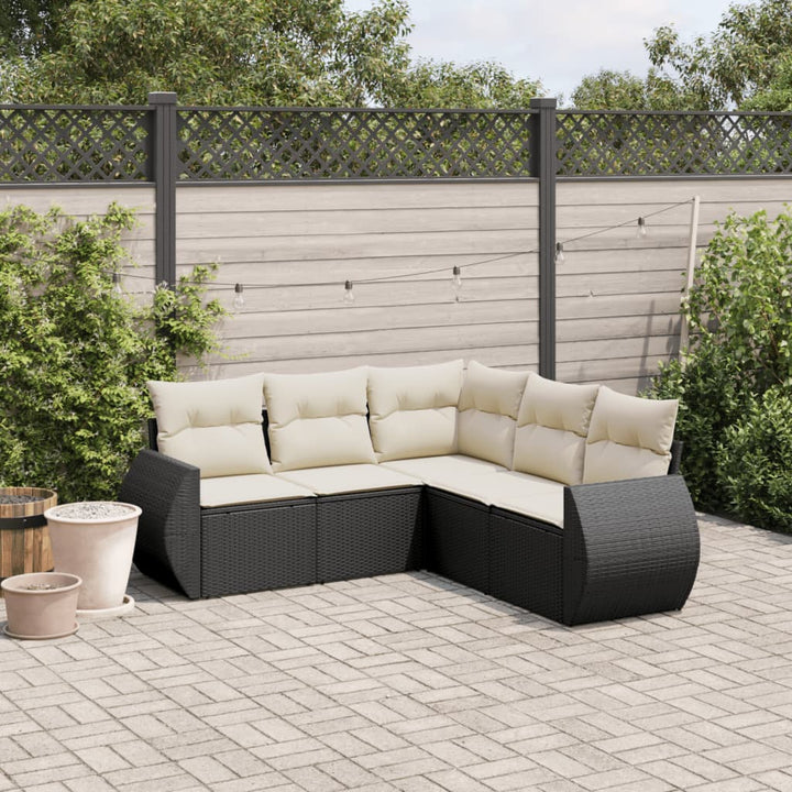 Set Canapele De Grădină Cu Perne, 5 Piese, Bej, Poliratan