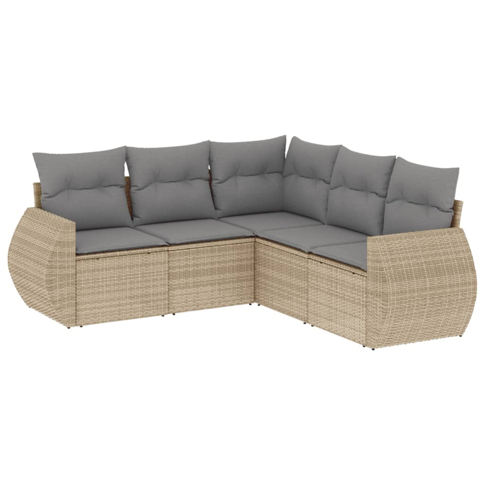 Set Canapele De Grădină Cu Perne, 5 Piese, Bej, Poliratan