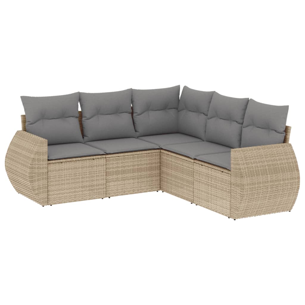 Set Canapele De Grădină Cu Perne, 5 Piese, Bej, Poliratan