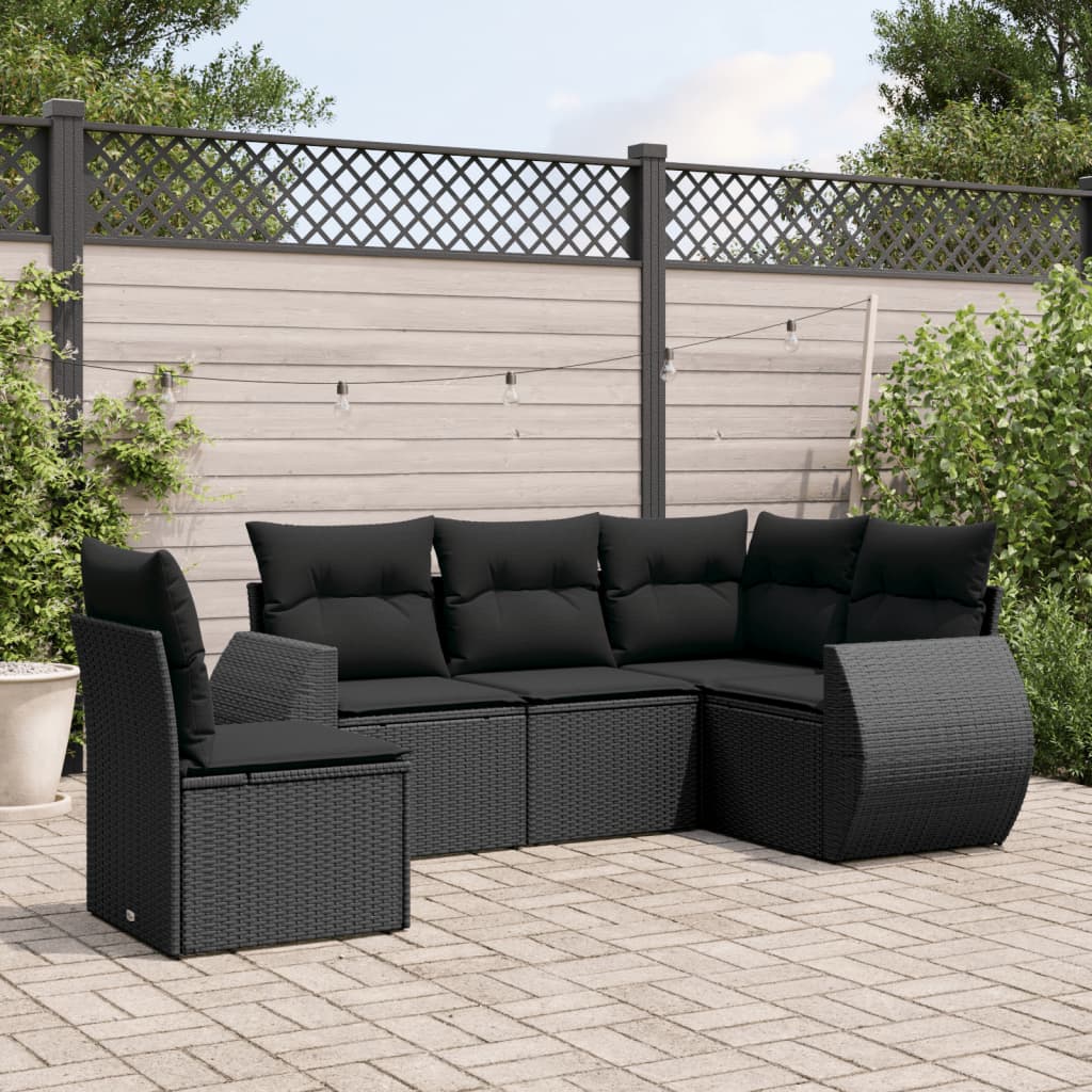 Set Canapea De Grădină Cu Perne, 5 Piese, , Poliratan