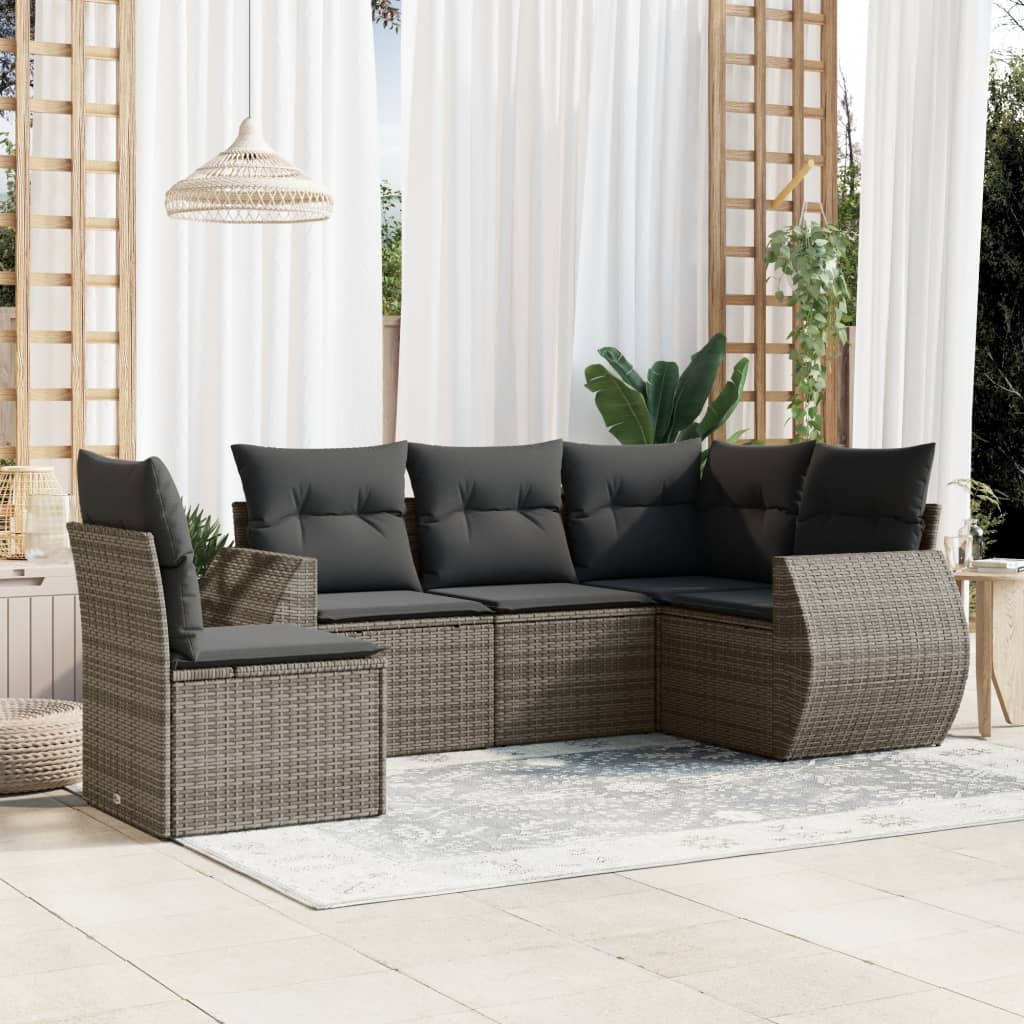 Set Canapea De Grădină Cu Perne, 5 Piese, , Poliratan