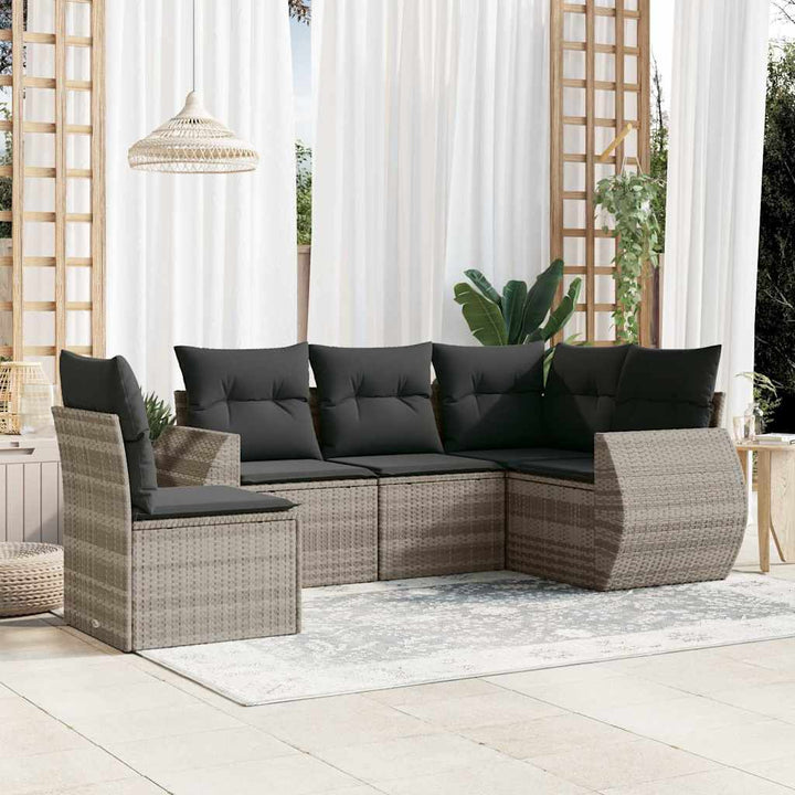 Set Canapea De Grădină Cu Perne, 5 Piese, , Poliratan