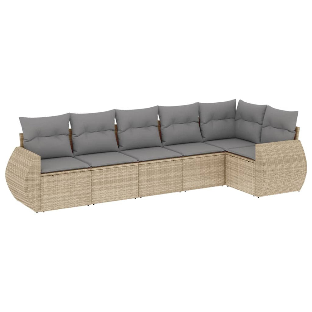 Set Canapele De Grădină Cu Perne, 6 Piese, Bej, Poliratan
