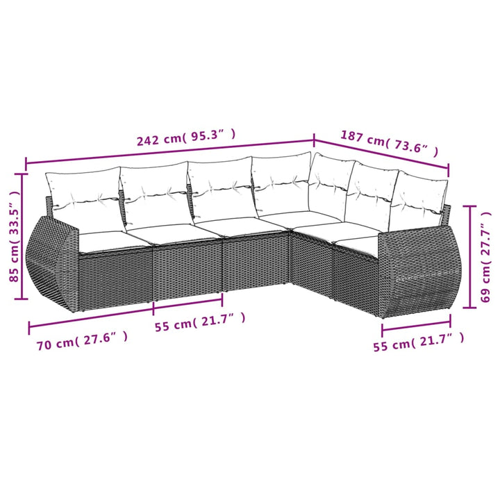 Set Canapele De Grădină Cu Perne, 6 Piese, Bej, Poliratan
