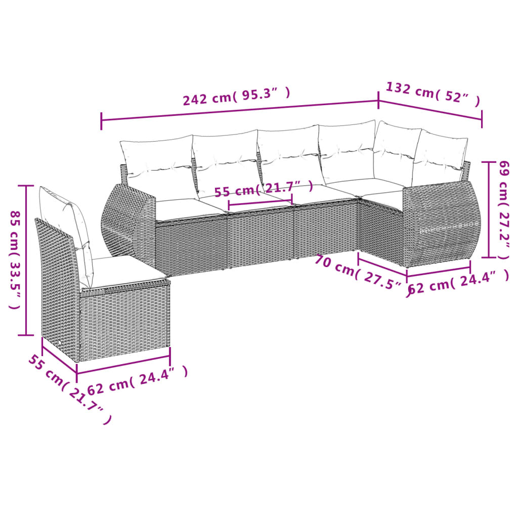 Set Mobilier De Grădină Cu Perne, 6 Piese, , Poliratan
