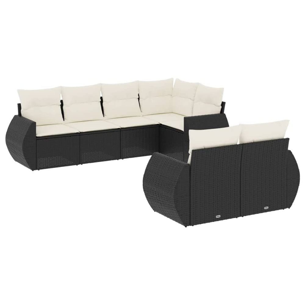 Set Canapele De Grădină Cu Perne, 7 Piese, Negru, Poliratan