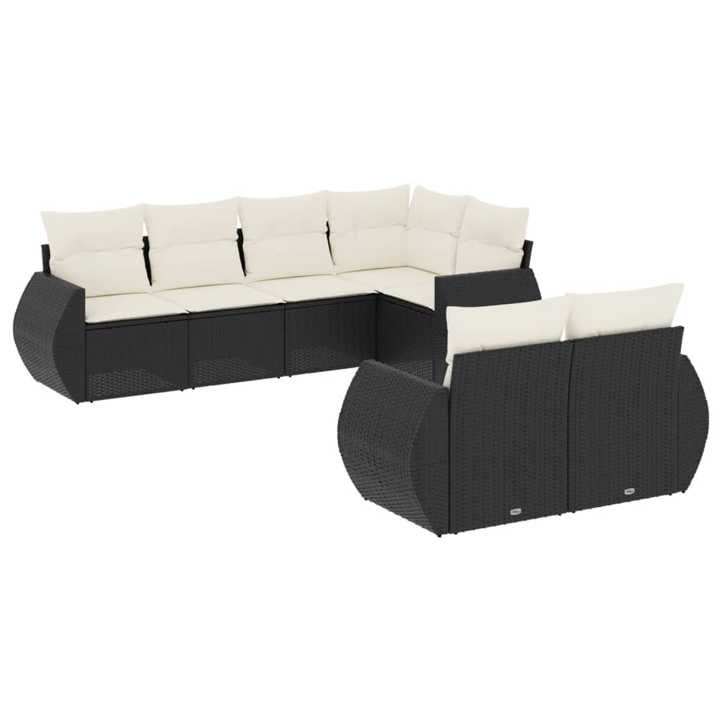 Set Canapele De Grădină Cu Perne, 7 Piese, Negru, Poliratan