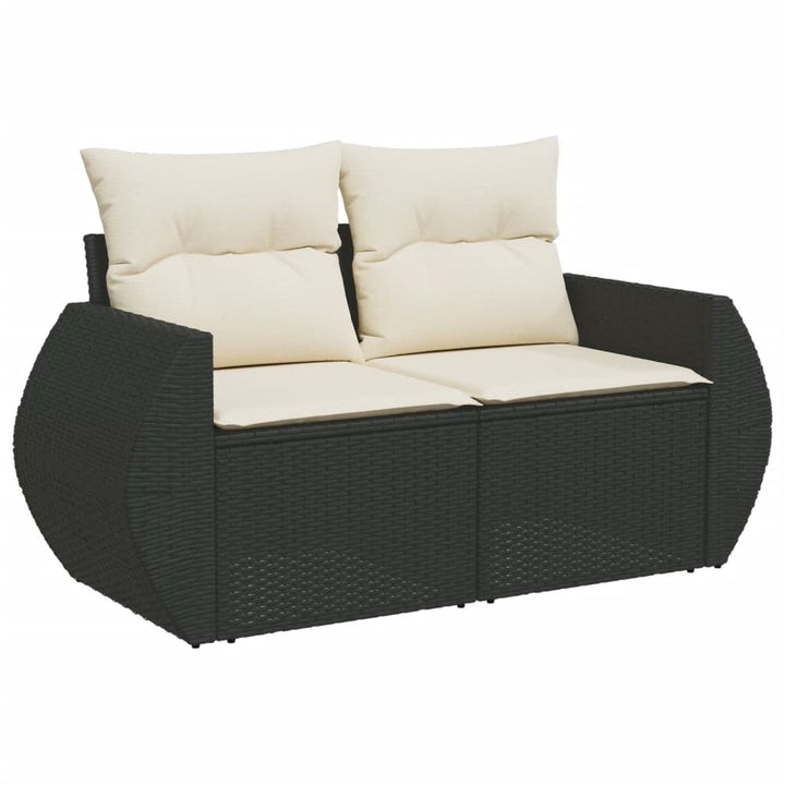 Set Canapele De Grădină Cu Perne, 7 Piese, Negru, Poliratan