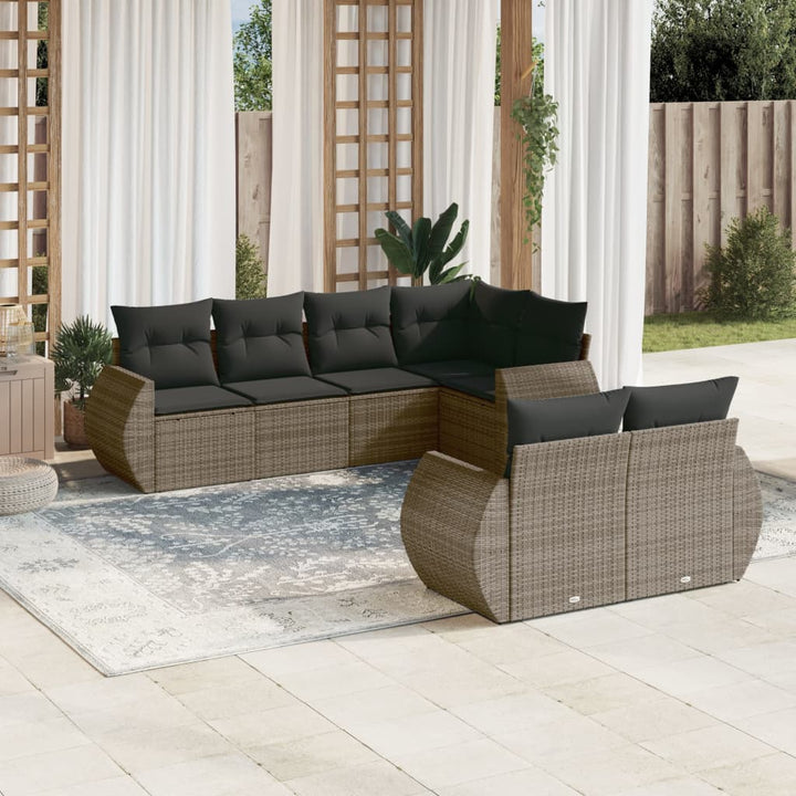 Set Canapele De Grădină Cu Perne, 7 Piese, Negru, Poliratan