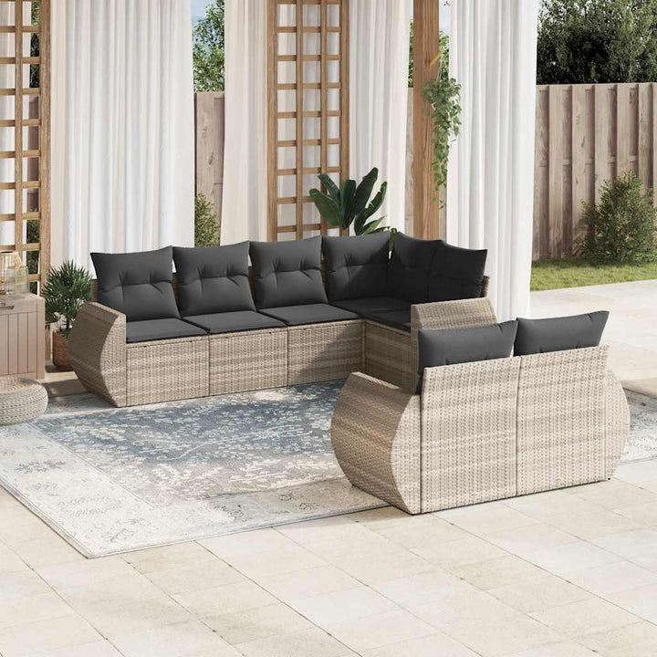 Set Canapele De Grădină Cu Perne, 7 Piese, Negru, Poliratan