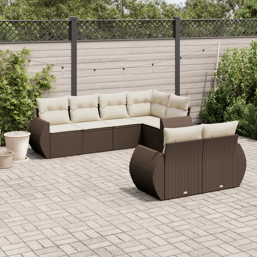 Set Canapele De Grădină Cu Perne, 7 Piese, Negru, Poliratan