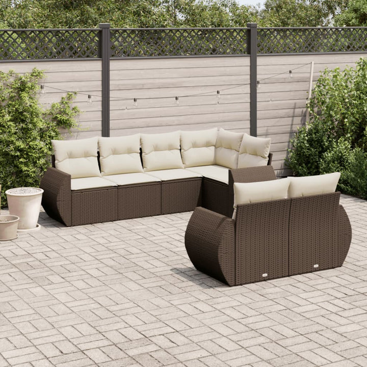 Set Canapele De Grădină Cu Perne, 7 Piese, Negru, Poliratan