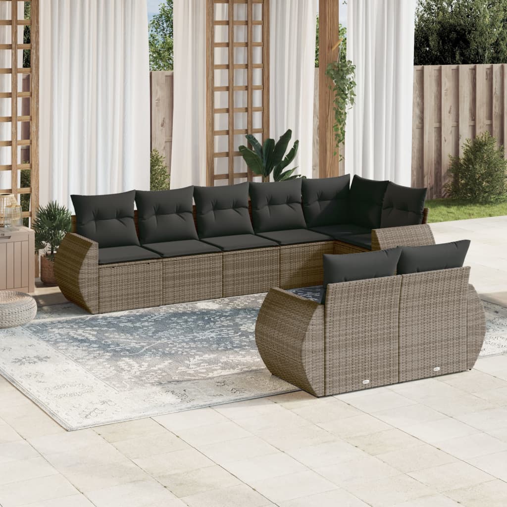 Set Canapele De Grădină, 8 Piese, Cu Perne, Bej, Poliratan