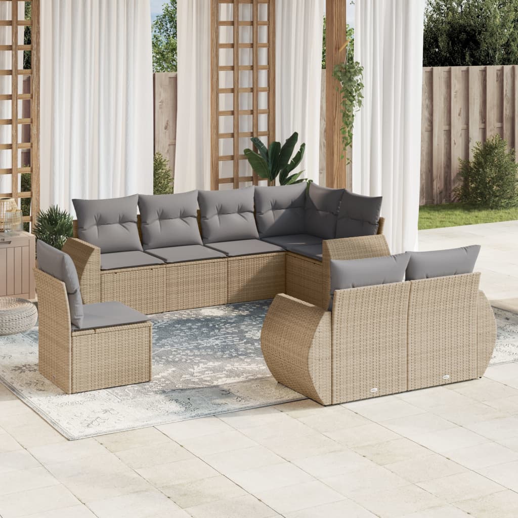 Set Canapele De Grădină Cu Perne, 8 Piese, , Poliratan