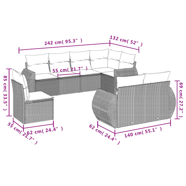 Set Canapele De Grădină Cu Perne, 8 Piese, , Poliratan