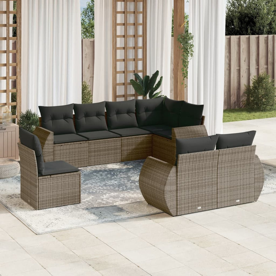 Set Canapele De Grădină Cu Perne, 8 Piese, , Poliratan