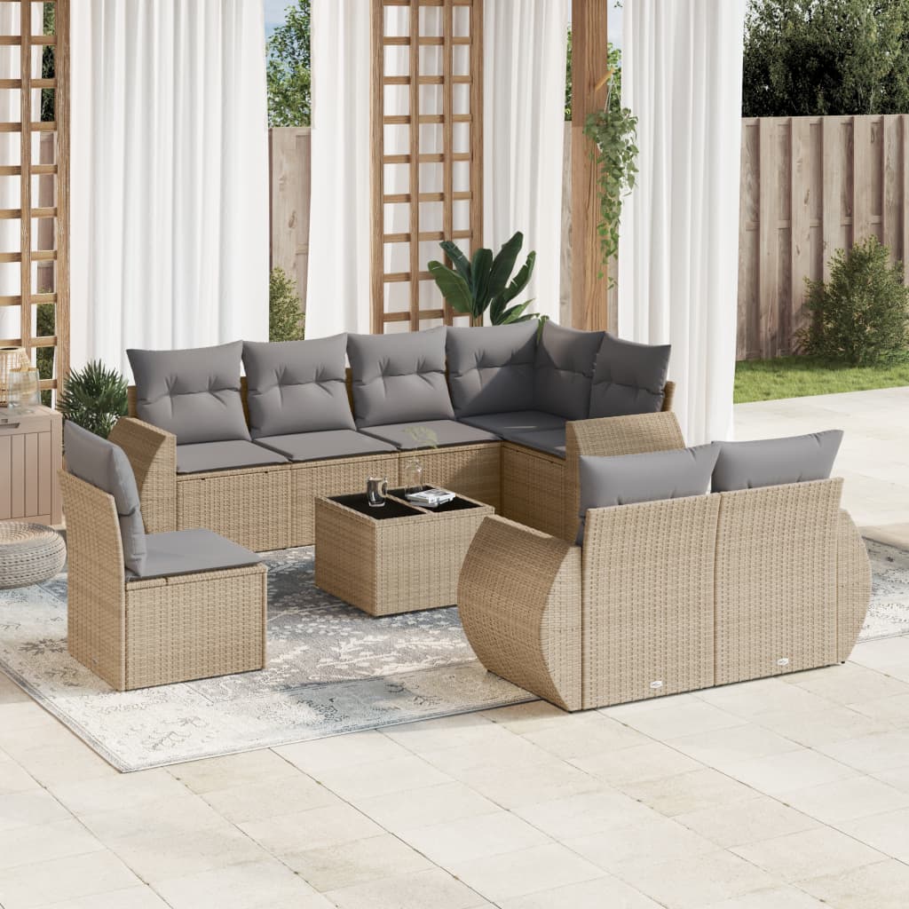 Set Canapele De Grădină Cu Perne, 8 Piese, , Poliratan