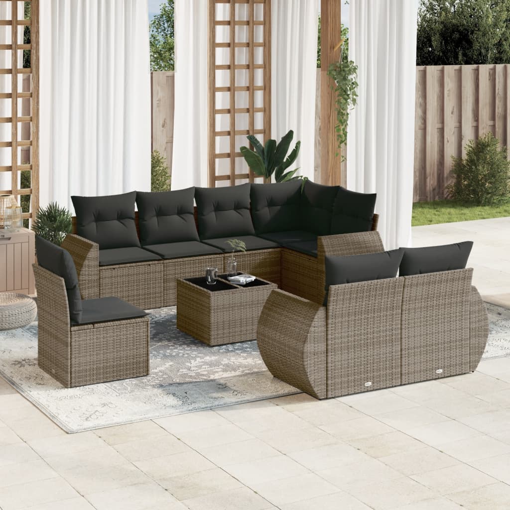 Set Canapele De Grădină Cu Perne, 8 Piese, , Poliratan