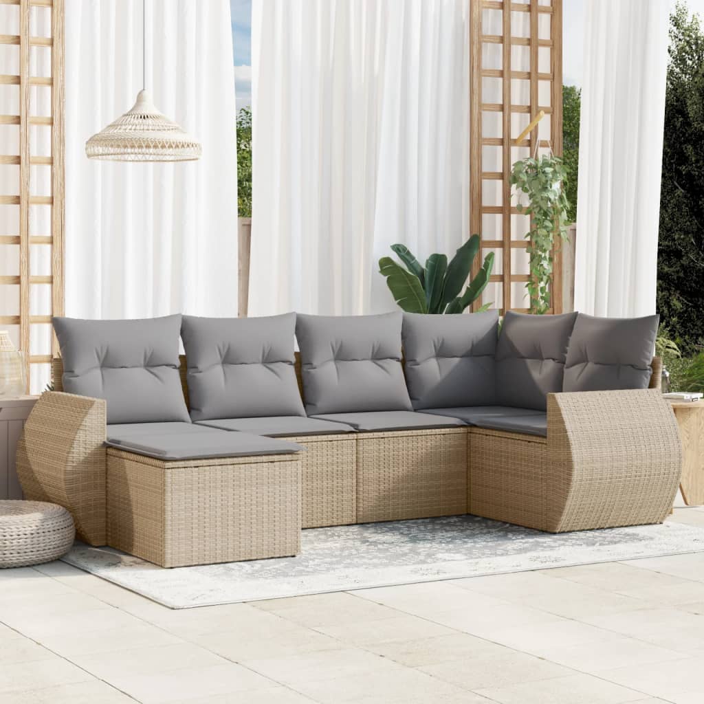 Set Mobilier Grădină Cu Perne, 6 Piese, , Poliratan