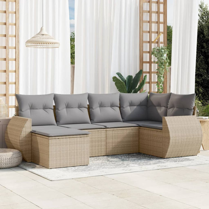 Set Mobilier Grădină Cu Perne, 6 Piese, , Poliratan