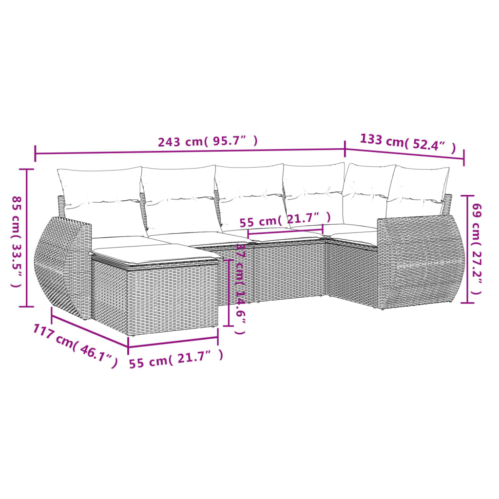 Set Mobilier Grădină Cu Perne, 6 Piese, , Poliratan