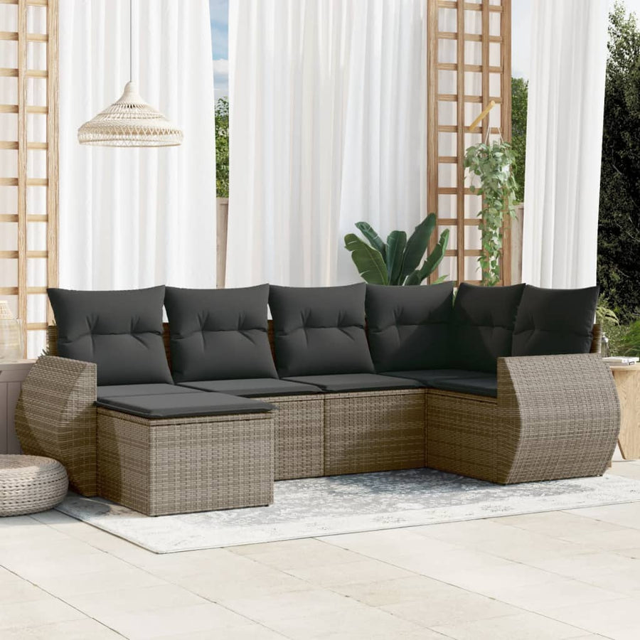 Set Mobilier Grădină Cu Perne, 6 Piese, , Poliratan