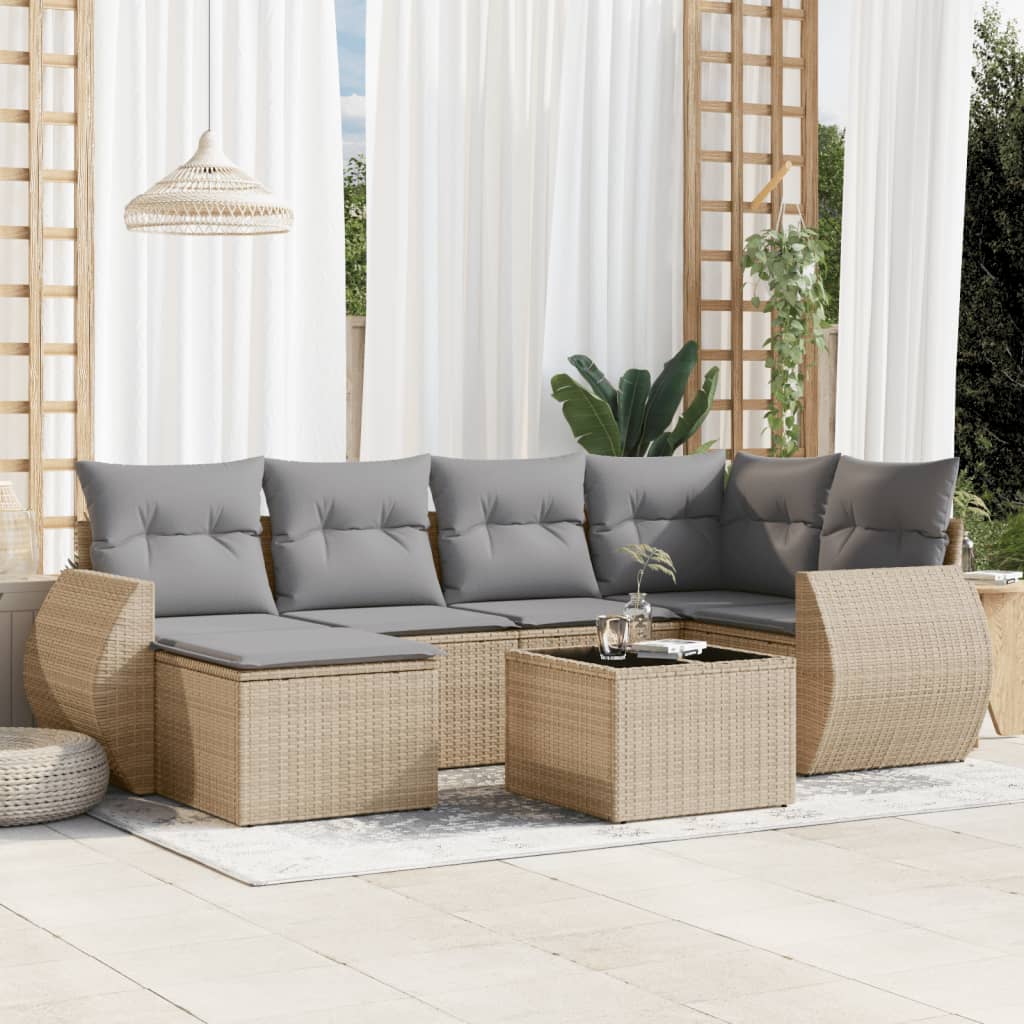Set Mobilier Grădină Cu Perne, 6 Piese, , Poliratan