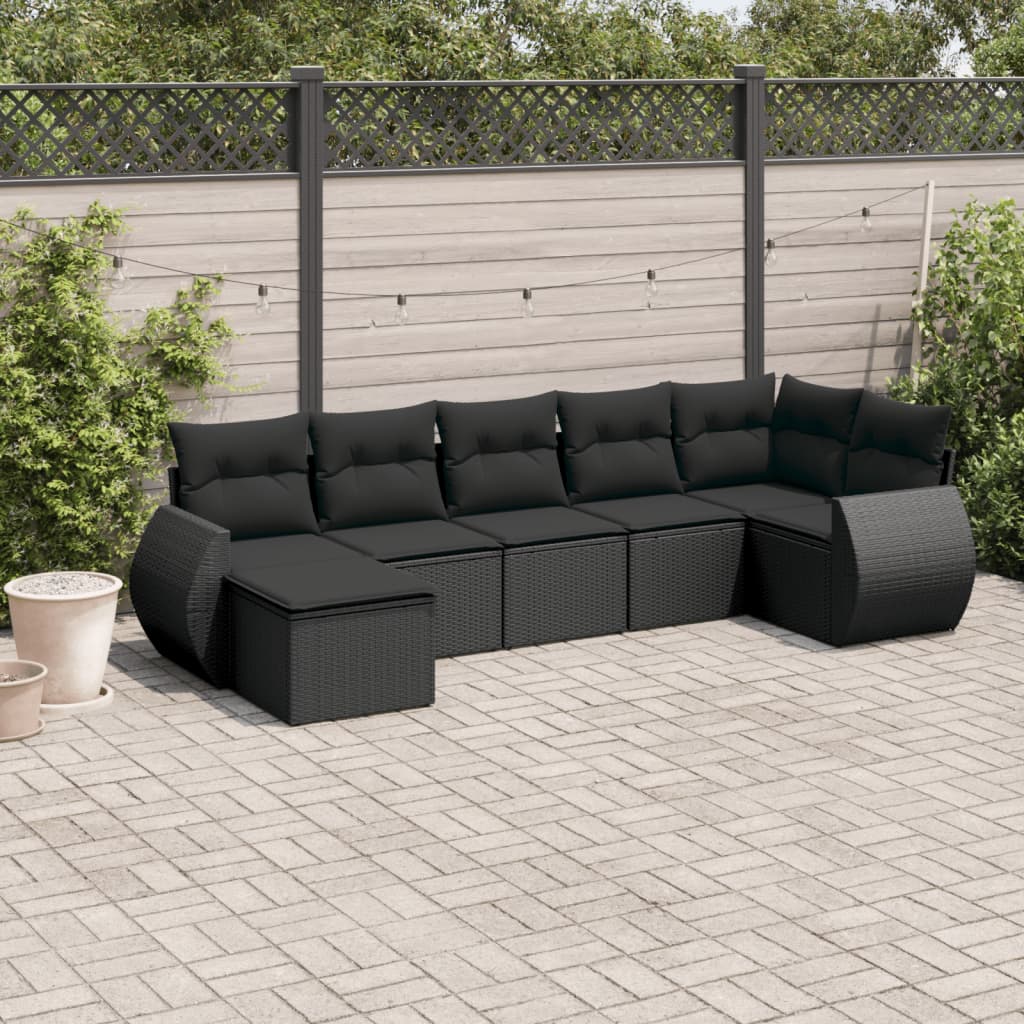 Set Canapele De Grădină, 7 Piese, Cu Perne, Bej, Poliratan