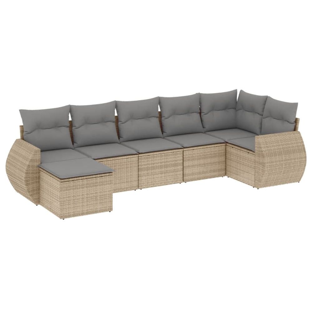Set Canapele De Grădină, 7 Piese, Cu Perne, Bej, Poliratan