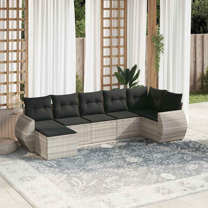Set Canapele De Grădină, 7 Piese, Cu Perne, Bej, Poliratan
