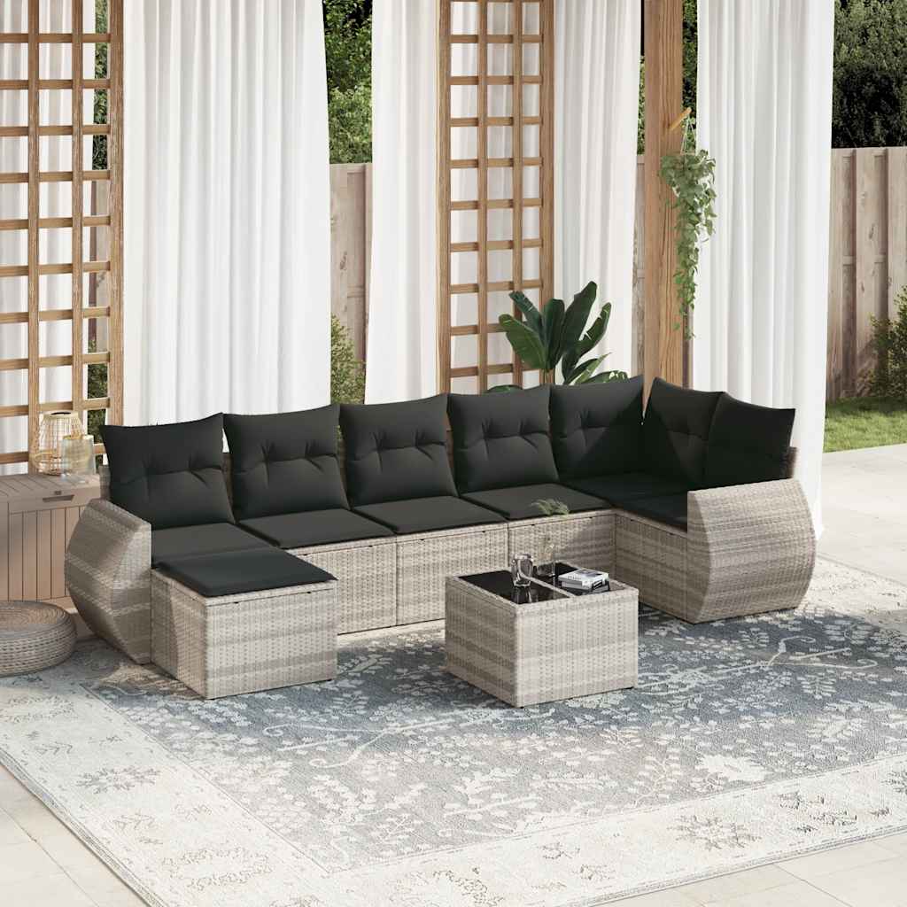Set Canapele De Grădină, 7 Piese, Cu Perne, Bej, Poliratan