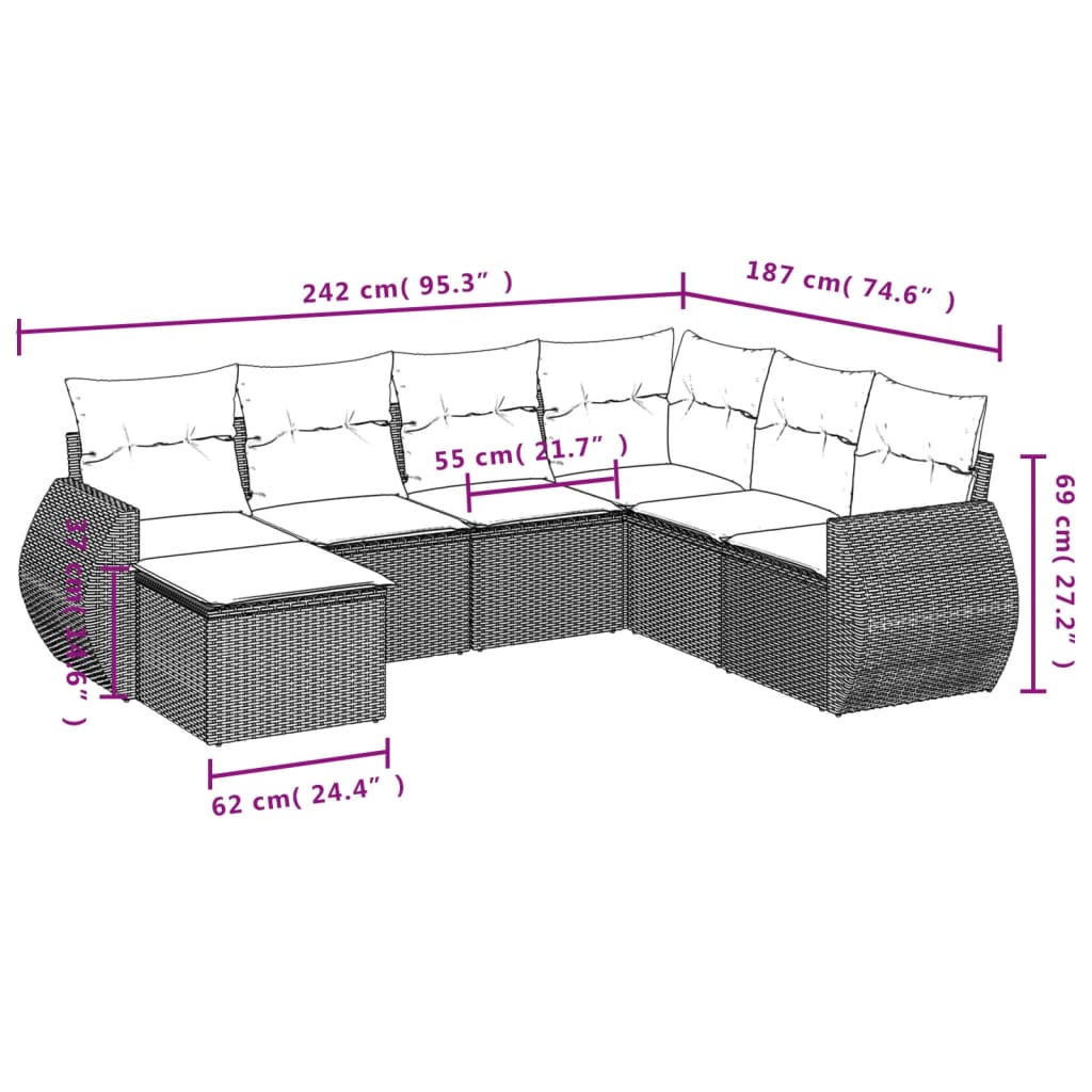 Set Canapele De Grădină, 7 Piese, Cu Perne, , Poliratan
