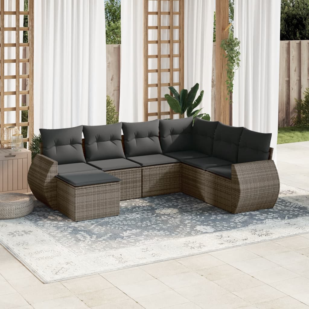 Set Canapele De Grădină, 7 Piese, Cu Perne, , Poliratan